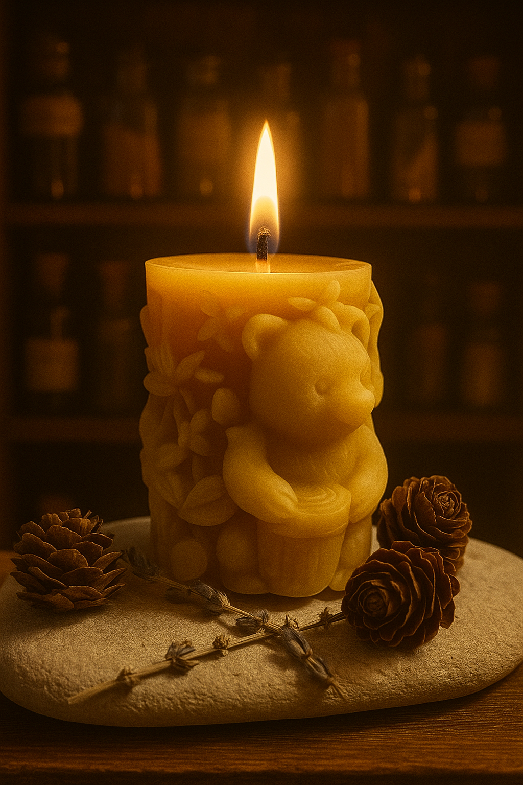 Pure Beeswax Candle (Honey Bear) Free Postage