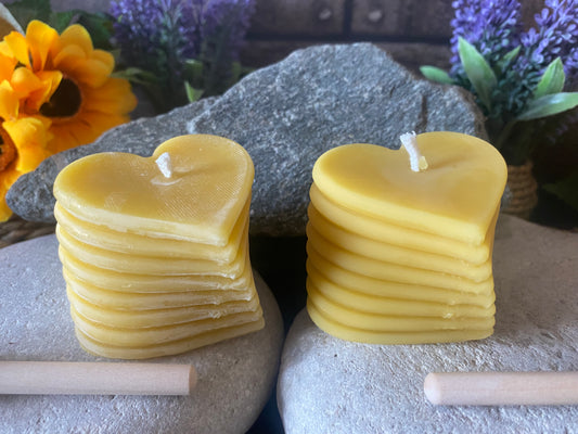 100% Pure Beeswax Candle (2x Love Hearts)  Free Postage